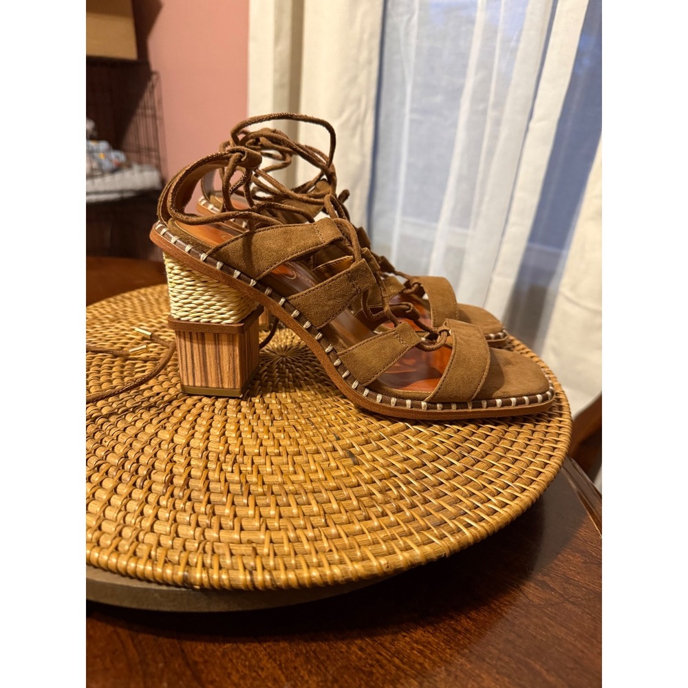 Jessica Simpson Lomina Tan Brown Lace Up Block Heel Sandals Square Toe 8M